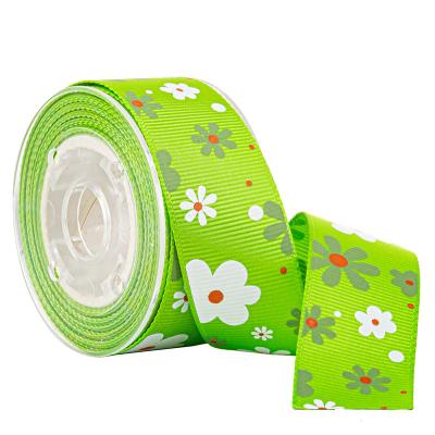 Green Printed Sunflower 3mm Custom Grosgrain Ribbon
