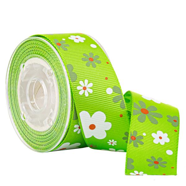 Green Printed Sunflower 3mm Custom Grosgrain Ribbon