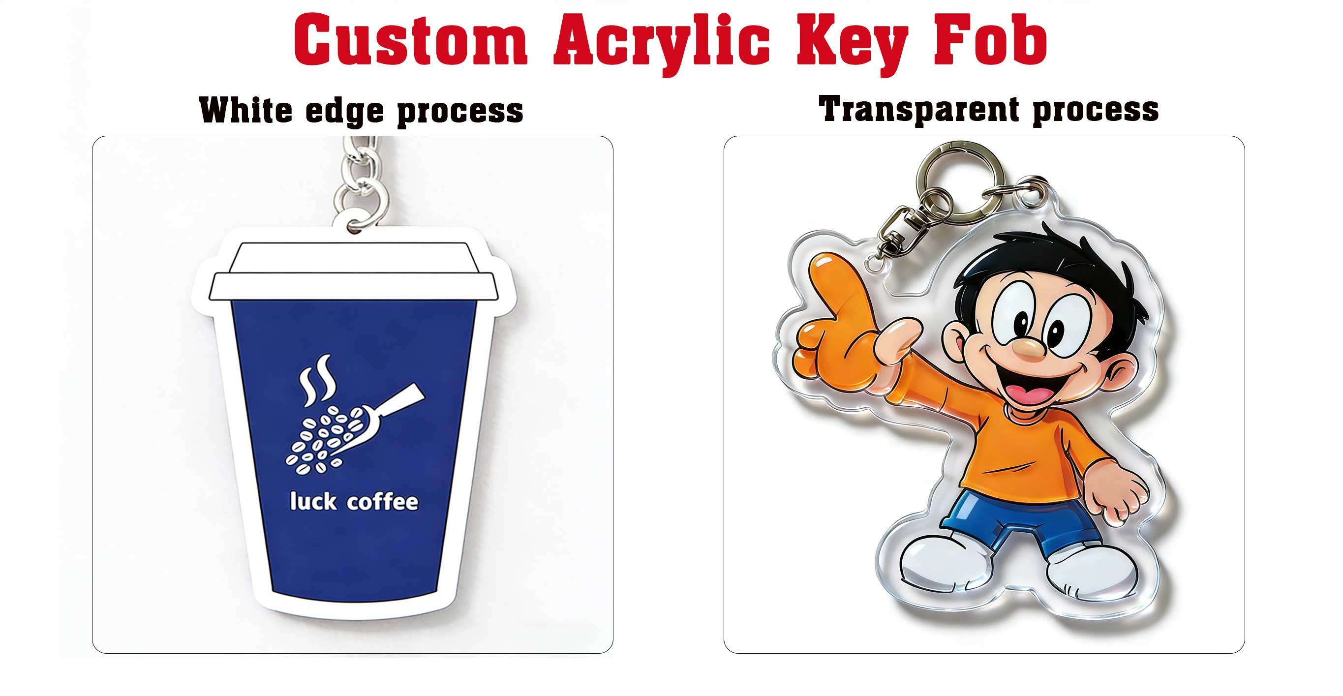 Custom Acrylic Keychain with Transparent Process and Keyring Link Chains in Customized Colors for Promotional Use
