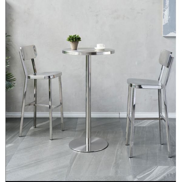 Industrial Style Outdoor Bistro Stainless Steel KTV Chair and SH60cm Bar Table Set