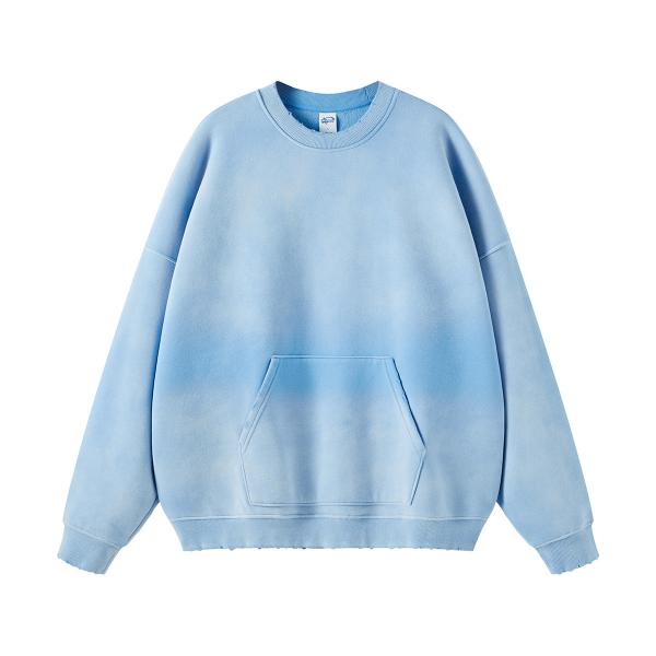 360grams Spray Dyed Plain Dyed Mens Black Worn Washed Crewneck Sweatshirt Regular Sleeves
