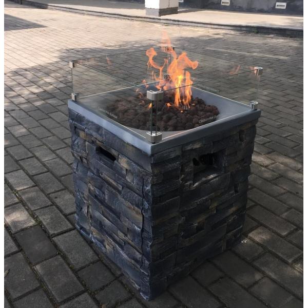 Brazier Outdoor Garden Propane Gas Fire Pit Slate Rock Liquefied Petroleum Camping