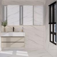 Gold-Handle Stainless Steel Bathroom Vanity With Integrated Ceramic Basin