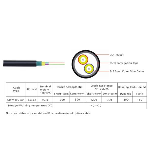 FTTX 8.5mm 2 cores indoor or Outdoor Fiber Optic Cable with 2.0mm subcable