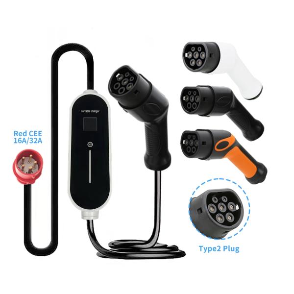 Chargeurs de voiture électrique portables GB/T 16A 11kw Type 2 avec écran LCD