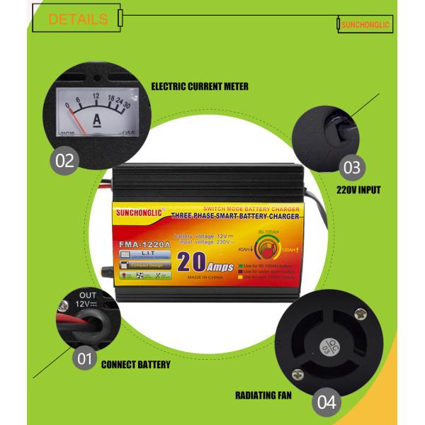 12v 20a Agm Gel Battery Charger  Lead Acid Battery Charger Portable Home Use
