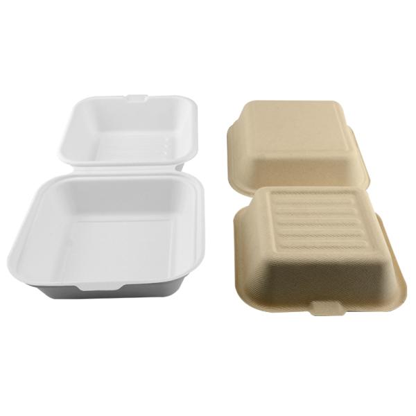 Bagasse Pulp Food Container Box for Fast Food Hamburg and Takeway Food 6 inch White or Nature