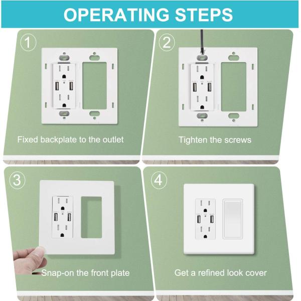 Plastic Switch Wall Plate White Screwless Outlet Covers For US Socket