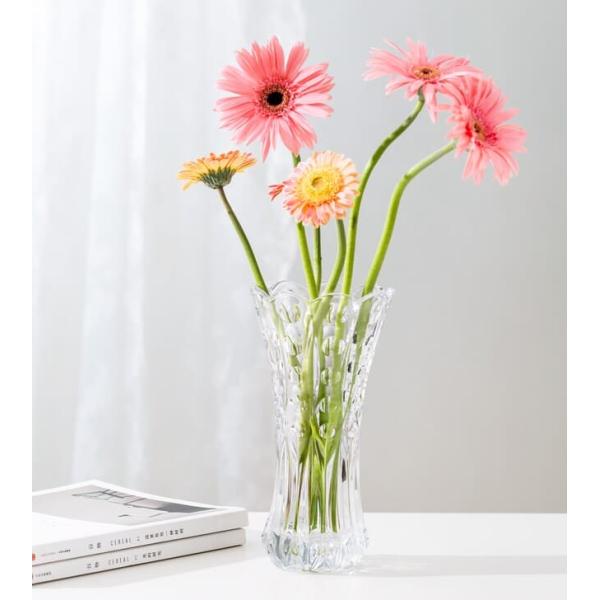 9.75 Inch Embossed Crystal Glass Vases Shock Resistant For Home Decoration