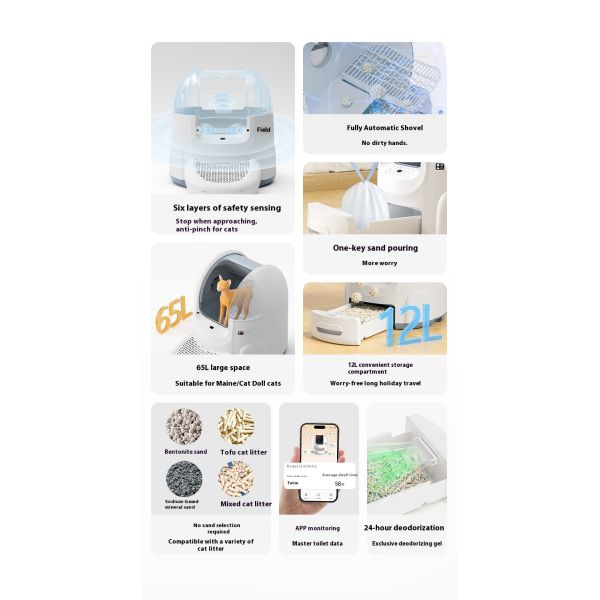 Automatic Intelligent Cat Litter Basin Oversized Anti-Splash Plastic Toilet Easy Clean Feature Closed Cat Litter Boxes Accessory