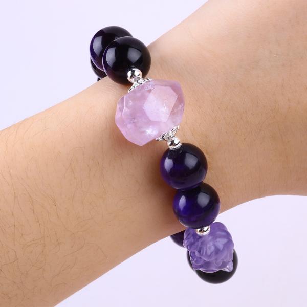 14mm Smoky Quartz Crystal Bead Bracelet com escultura de raposa de nove caudas