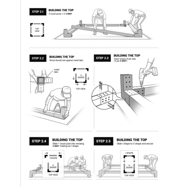 Базовый комплект перголы для балкона с тяжелодействующими стальными скобками калибра 14 и деревянной стойкой