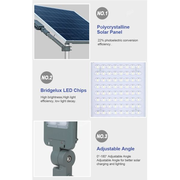 Outdoor Split Solar Street Light, High Brightness 160lm/w, 60–240 LED, IP65 Waterproof, Energy Efficient