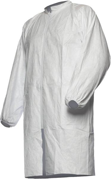 400 Micro-Porous Tyvek White Lab Coat with No Pockets Elastic Wrists and Snap Front