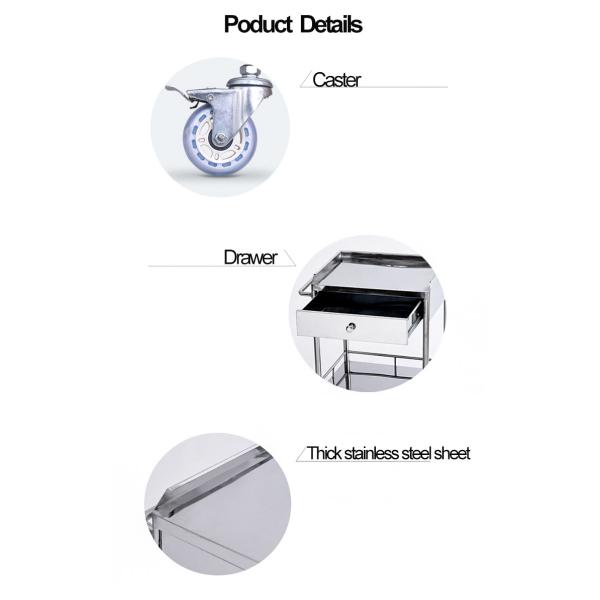 Noiseless Four Castors Instrument Trolley Medical Dressing Trolley  With Two Shelves