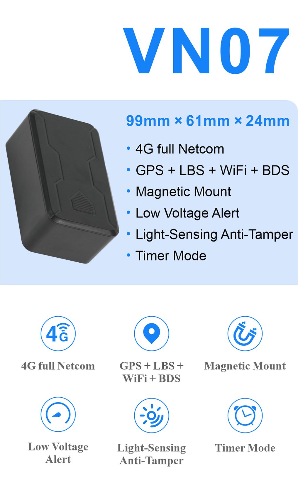 VN07 4G Long Standby Vehicle GPS Tracker