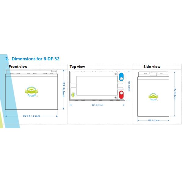 Electric Tricycle Rechargeable Lead Acid Battery 6-DF-52.3 12V 52.3Ah 215*121*174MM