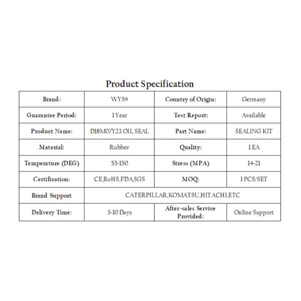 WYS C C Part Number D18M07Y23 OIL SEAL Original Parts Excavator Repair Parts&Components Original Quality