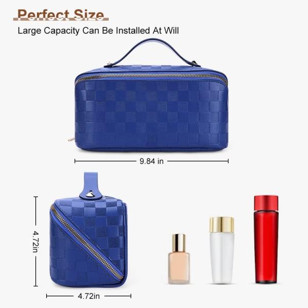 Portable Travel Cosmetic Bag Plaid Checkered Waterproof With Handle And Divider