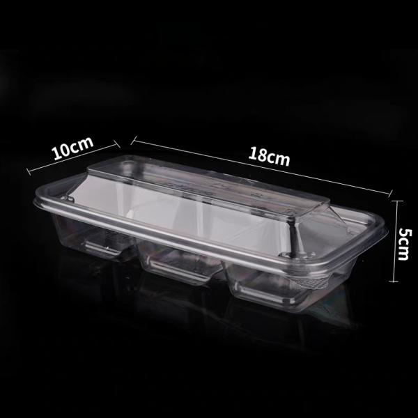 OEM factory disposable 3 cavity transparent vacuum formed rectangular PET plastic clamshell pastry cake box