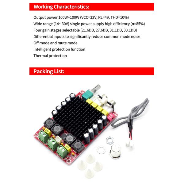 2*100W Dual Channel Power Amplifier Board for Home Stereo with TDA7498 Audio Board