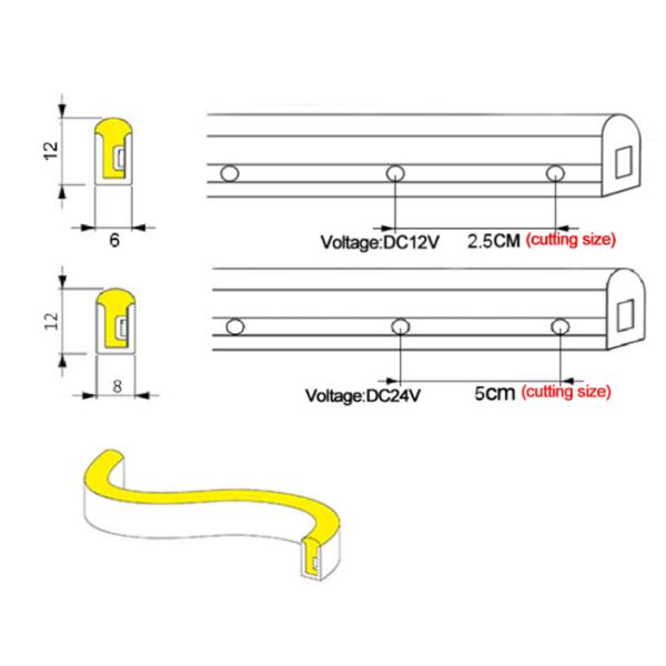 Turquoise Blue Silicone Neon Flexible Strip Lights DC 12V With 2.5CM Cut Easy Install