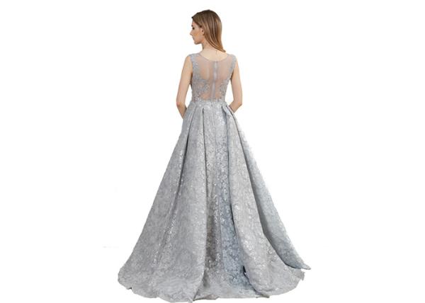 Zipper Backless Middle Eastern Evening Dresses , Hand Beading Sequin Long Wedding Ball Gown