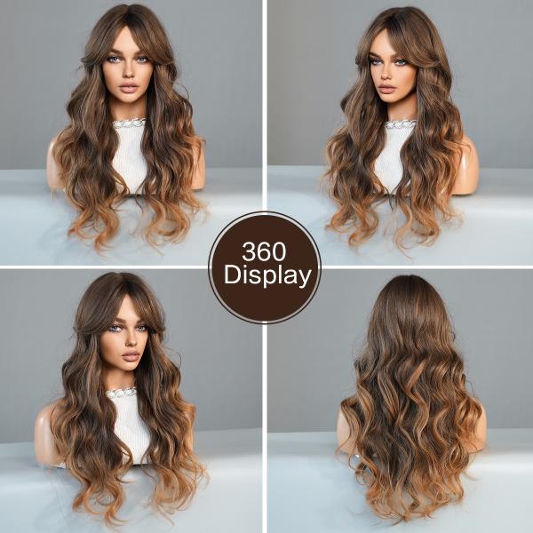 Fashion Long Body Wave Highlighted Hair Brown/Blonde Synthetic Wigs For Women