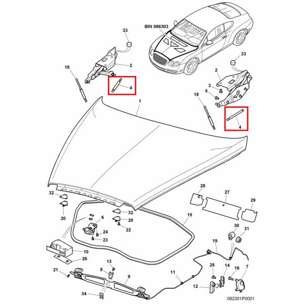 For Bentley Continent Flying Spur Gt Gtc Front Short Hatch Support Shock Absorber Kit OEM 3W0823359B
