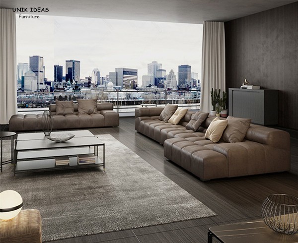 80 pouces cabriolet 4 Seater de divan de Grey Leather Corner Sectional Sofa de 96 pouces petit