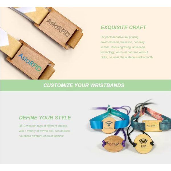 Custom Wristband RFID Wood Tag Shape Smart Access Control NFC Wooden Ticket Card With Hole And Keyring