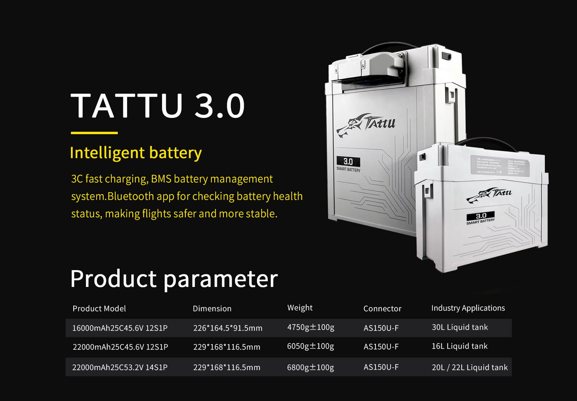 TATTU 3.0 28000mAh HV 53.2V 14S 25C 28000 MOLEX Plug Smart Rechargeable Lithium Battery for Agricultural Drone G630 G626 Z30
