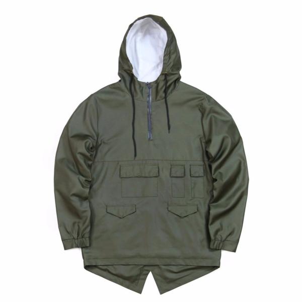 Streetwear Fashion Hooded Anorak Jacket , Fishtail Rain Jacket With Half Zipper