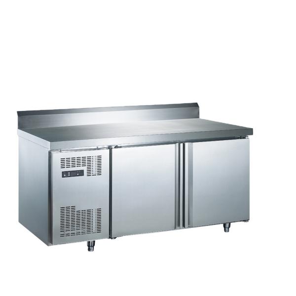 Réfrigérateur de table industriel de haute qualité à deux portes, congélateur vertical commercial avec lumière LED, établi, cuisine, utilisation en restaurant