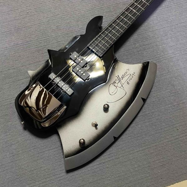 Custom 4 Strings Axe Bass Gene Simmons Electric Guitar Bass Rosewood Fretboard Black
