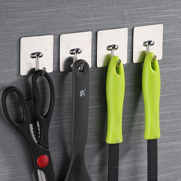 Smooth Edge Strong Bearing Capacity Stainless Steel Adhesive Hooks for Bathroom, Kitchen and Living Room