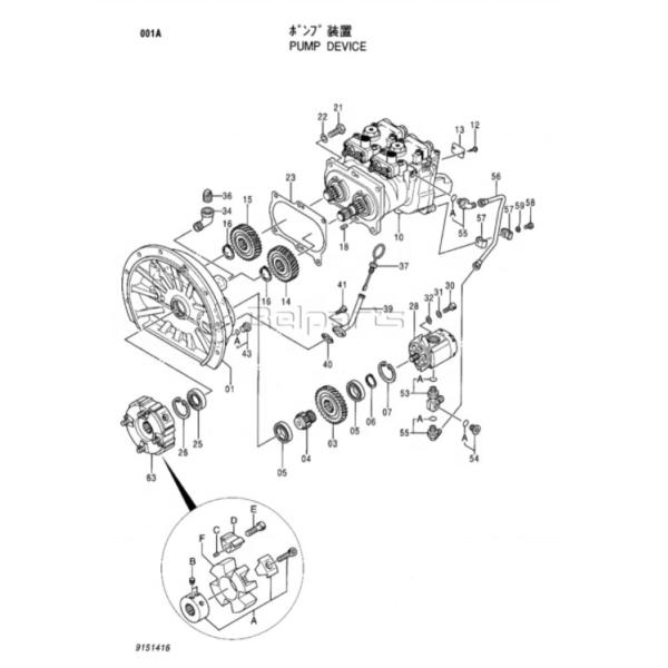 Гидронасос EX120-5 9151412 экскаватора HPV050 EX100-5 EX135 9152593 9151416