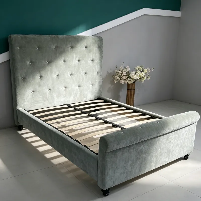 Diamond Tufted Upholstered Bed Frame Solid Support Bed Legs for Modern Bedroom Furniture