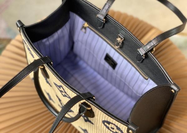 M57723 Monogram Raffia Woven And Monogram Giant Embroider LV Letters Tote Handbag