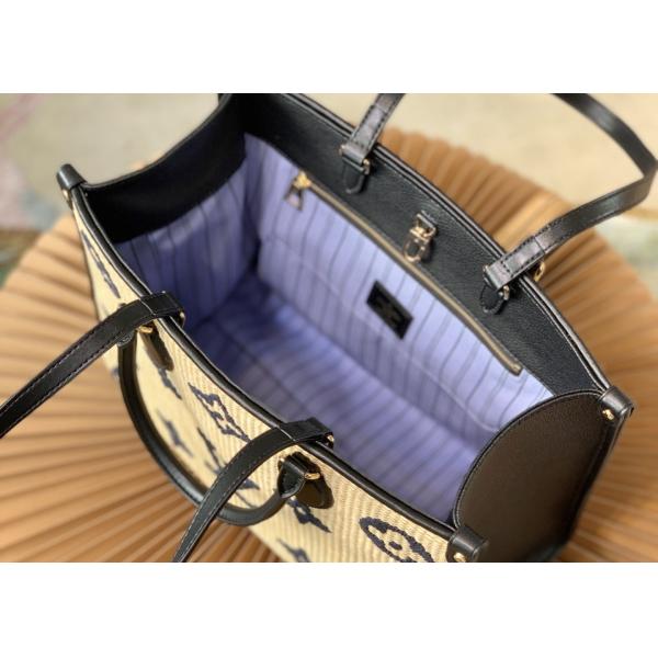 M57723 Monogram Raffia Woven And Monogram Giant Embroider LV Letters Tote Handbag