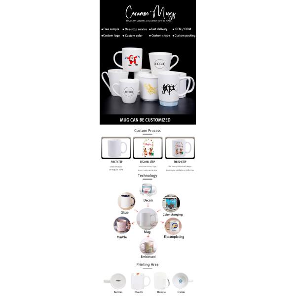 11 Oz Porcelain Ceramic Coffee Cups White Color With Custom Logo