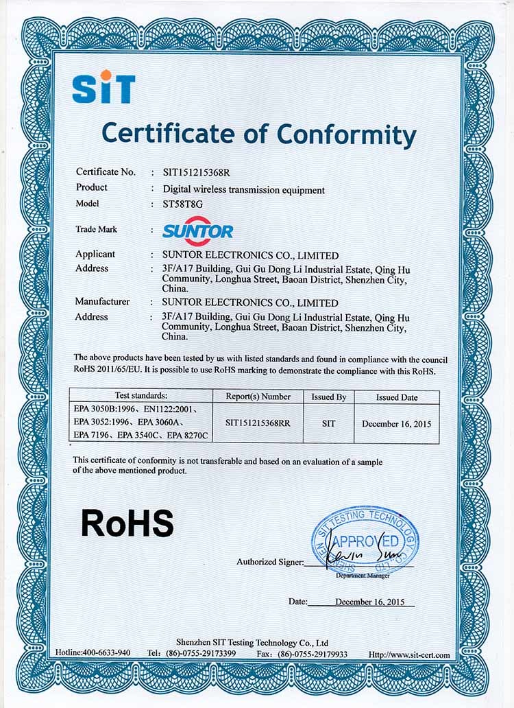 Shenzhen Suntor Technology Co., Ltd. Сертификации
