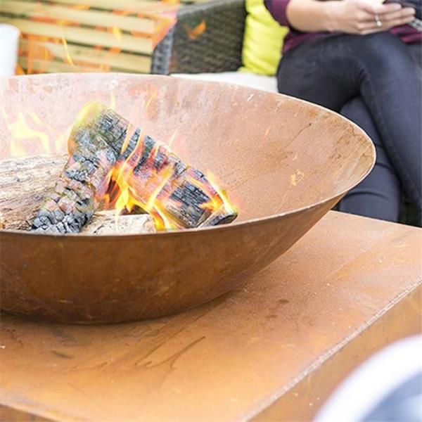 Jardim exterior Rusty Corten Steel Fire Bowl moderno com armazenamento do log