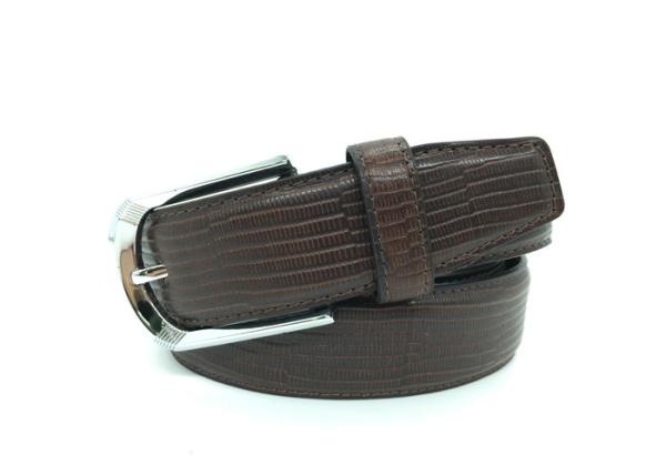 High Quality Lizard Grain Embossed Mens Leather Dress Belt 34mm Wide Polished Buckle