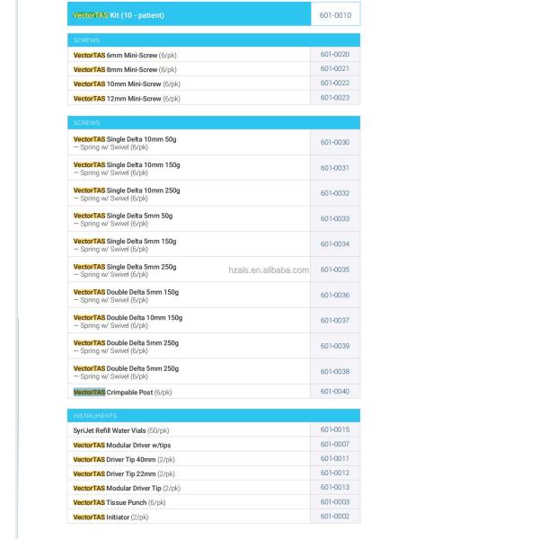 Ormco VectortTAS Titanium Miniscrew Orthodontic Dental Implant Temporary Anchorage System