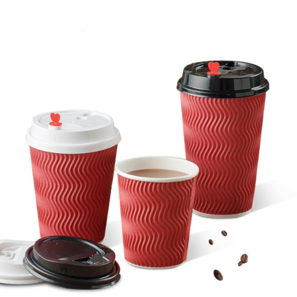 280gsm Bubble Boba Disposable Ripple Wall Paper Cold Drink Cups With Lids