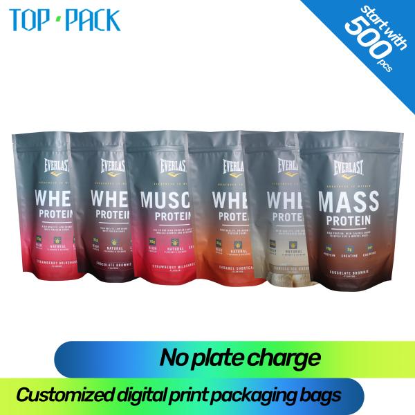 500pcs To Start Digital Print Plastic Food Packaging Pouches For Whey Protein Powder