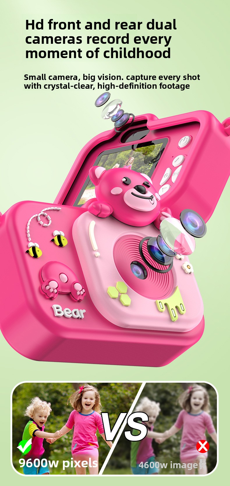 Children's Mini Camera 2-Inch Screen ABS Material Can Take Photos & Videos Play Games HD Children's Toy Cartoon Gift