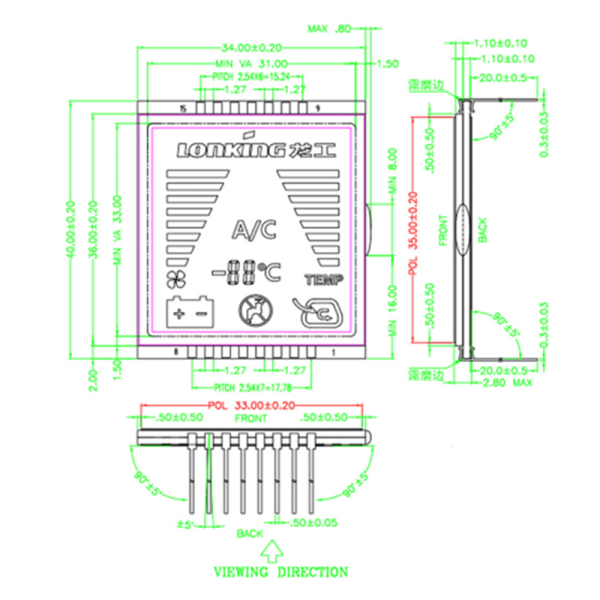 VA Black Mask LCD Display, White on Black, for Automotive / In-Vehicle Use