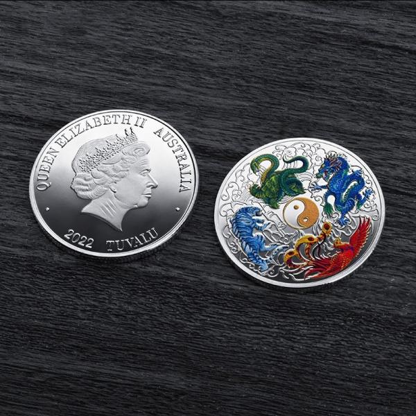 Custom Chinese Four Great Beasts Commemorative Coins Queen Elizabeth Metal Coins